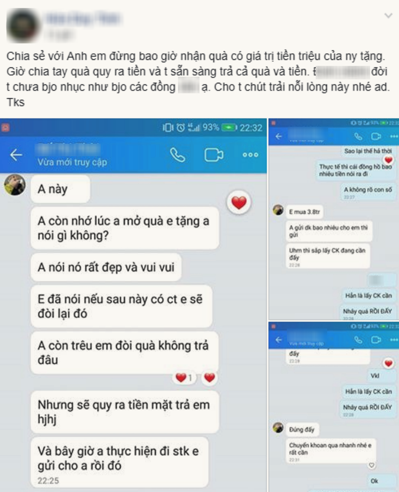 Cô nàng không ngần ngại nhắn tin cho người yêu cũ đòi quà... lấy chồng. Ảnh chụp màn hình.