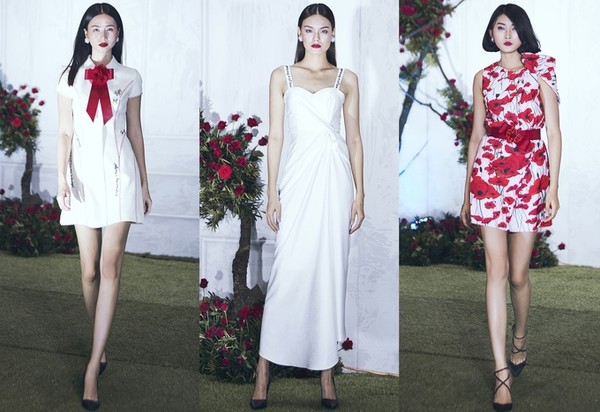 Họa tiết chủ đạo được khai thác từ cách in vải hiện đại đến kỹ thuật thêu thủ công. Công nghệ drapping, đính kết cũng được phối hợp nhịp nhàng để tạo nên những họa tiết hoa anh túc trên nền vải tweed, gấm, lụa satin hay organza.
