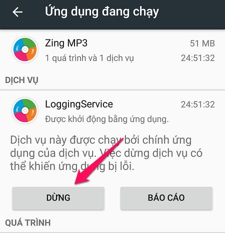 Chọn dừng các ứng dụng đang chạy ngầm 