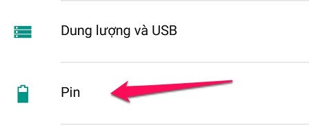 Vào cài đặt và vào mục pin 