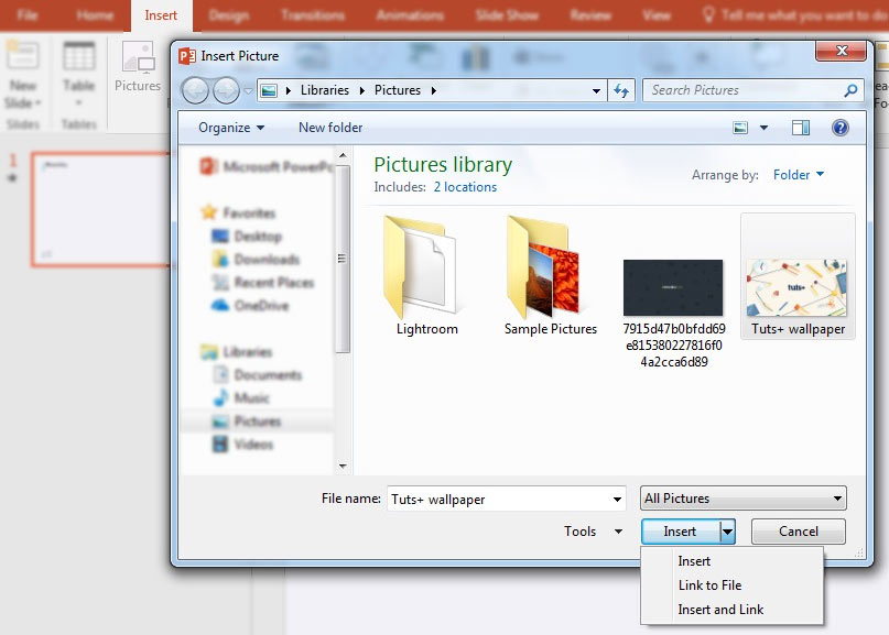 Insert Image PowerPoint using Pictures window