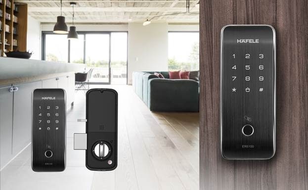 Khóa điện tử không tay nắm ER5000 & ER5100 của Häfele phù hợp với cửa sắt lẫn cửa gỗ.