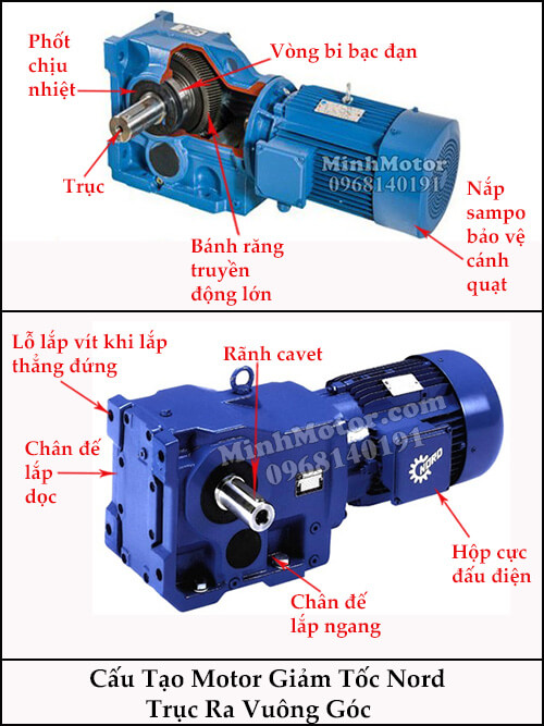 cấu tạo motor giảm tốc trục vuông góc