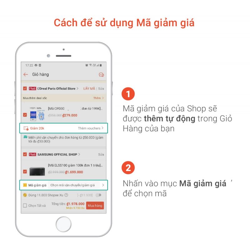 Chỉ dẫn áp dụng 3 mã giảm giá Shopee cùng lúc
