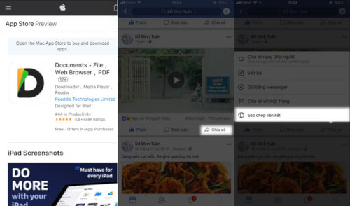 Cách tải video trên facebook về điện thoại iPhone bước 1+2